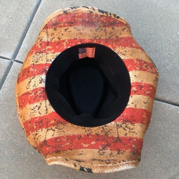 Vintage Tea Stain USA 4th Of July American Flag Shape It Brim Cowboy Western Hat - Picture 3 of 9